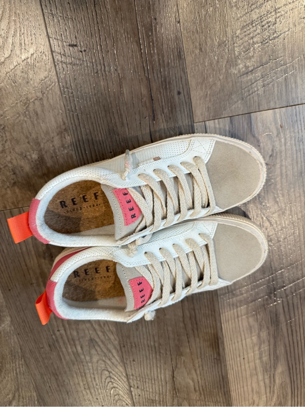 Reef Beige Suede Sneakers with Coral Accents